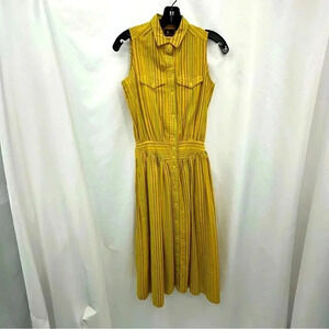 Liz Claiborne Sport Womens Summer Dress 4P Yellow Sleeveless Midi Button Closure